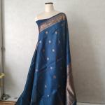 Banarasi Raw Silk Mix Saree in Peacock Blue with Antique Copper Zari Buttis & Brocade Border