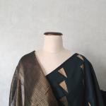 Dupion Silk Saree in Bottle Green with Geometric Triangular Zari Motifs