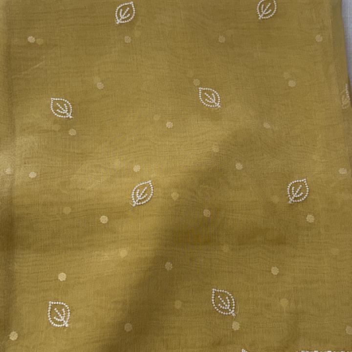 Sheer Mustard Yellow Organza Saree with Embroidered Floral Cutwork Border & Leaf Motifs