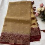 Beige & Red Organza Saree
