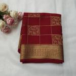 Crimson Red Gold Zari Checked Silk Saree
