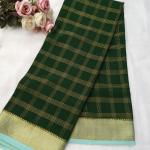Bottle Green & Sea Green Zari Checked Silk Saree