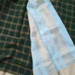 Bottle Green & Sea Green Zari Checked Silk Saree