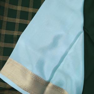 Bottle Green & Sea Green Zari Checked Silk Saree