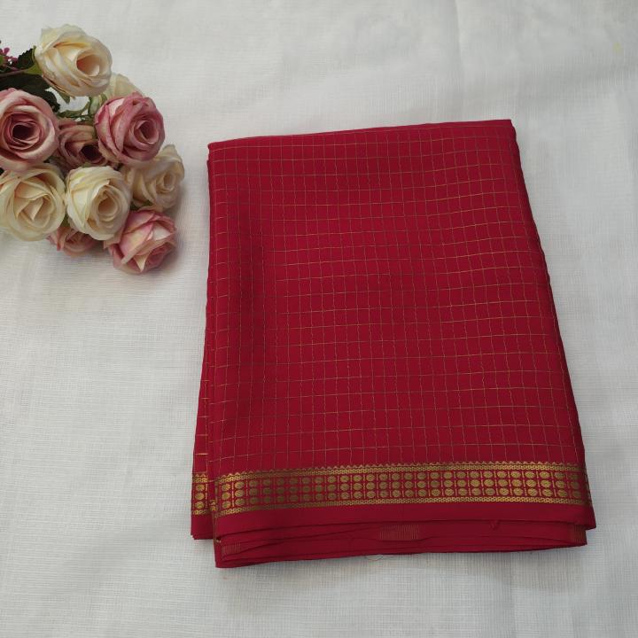 Rani Pink Gold Zari Checked Silk Saree