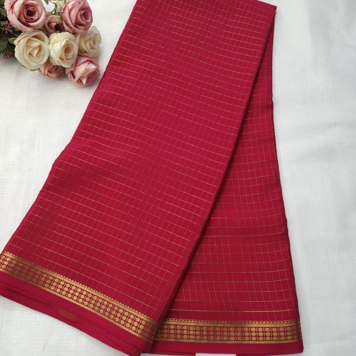 Rani Pink Gold Zari Checked Silk Saree