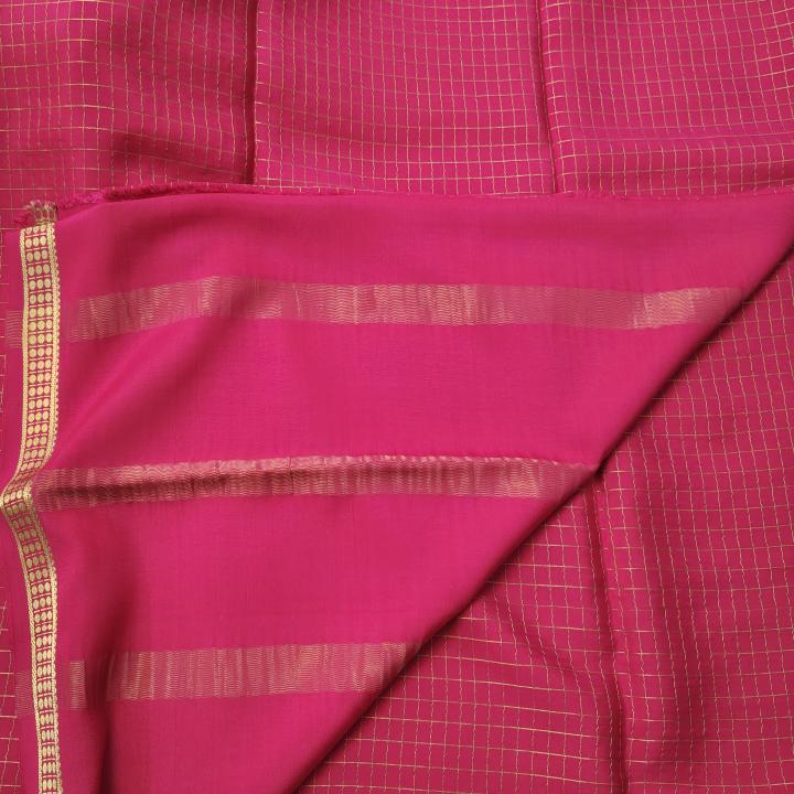 Rani Pink Gold Zari Checked Silk Saree