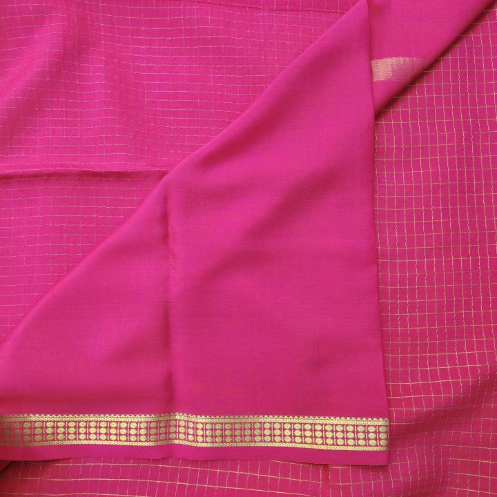 Rani Pink Gold Zari Checked Silk Saree