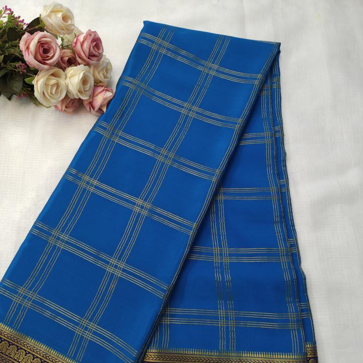 Royal Blue Zari Checked Silk Saree