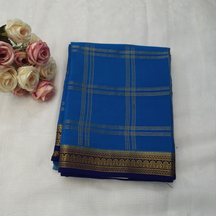 Royal Blue Zari Checked Silk Saree