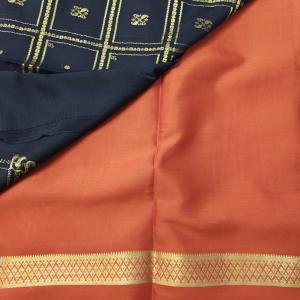 Black & Orange Zari Checked Silk Saree