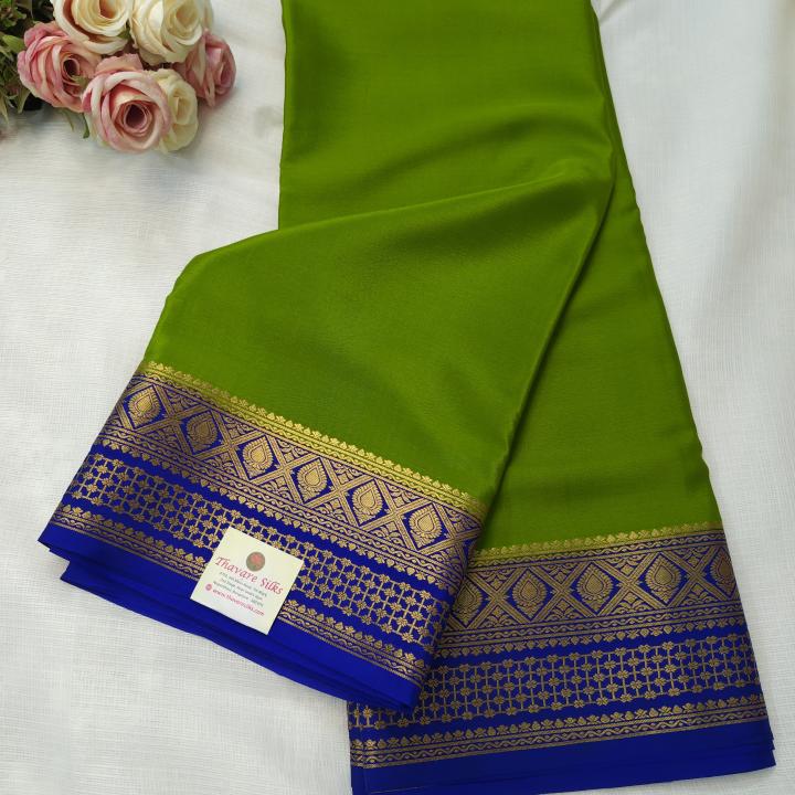 Parrot Green & Royal Blue Dual‑Tone Saree
