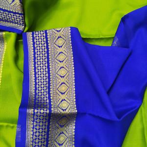 Parrot Green & Royal Blue Dual‑Tone Saree