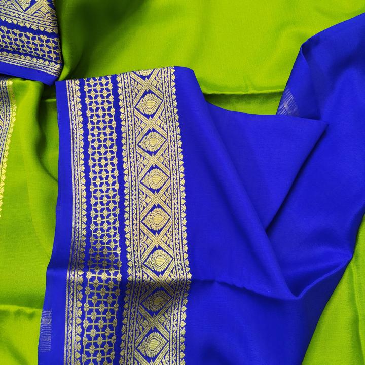 Parrot Green & Royal Blue Dual‑Tone Saree
