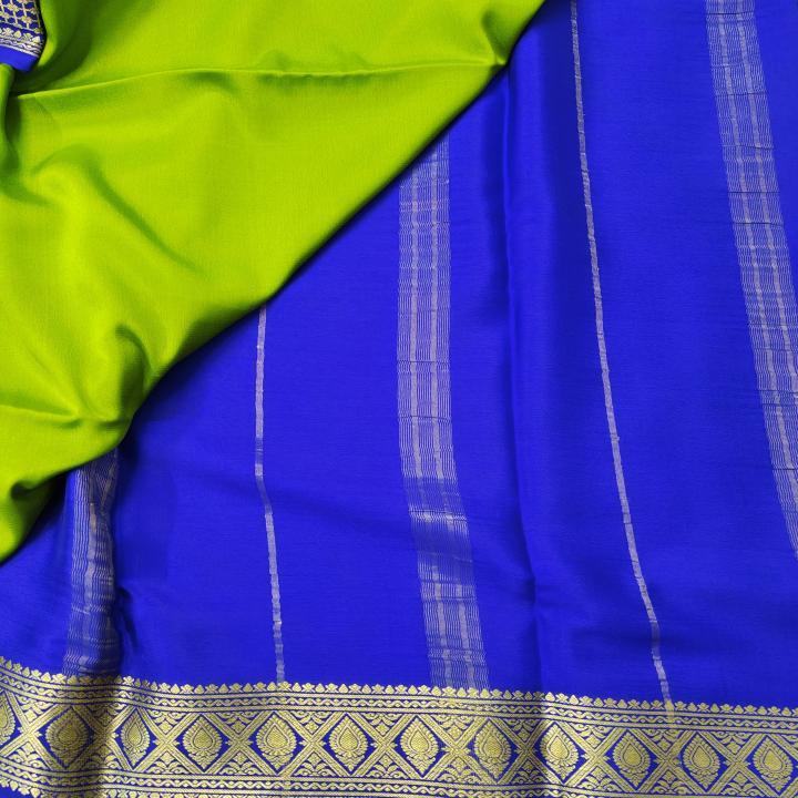 Parrot Green & Royal Blue Dual‑Tone Saree