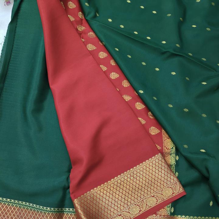 Bottle Green & Red Dual‑Tone Saree