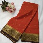 Rust Orange & Brown Gold Zari Floral Saree