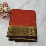 Rust Orange & Brown Gold Zari Floral Saree