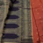 Rust Orange & Brown Gold Zari Floral Saree