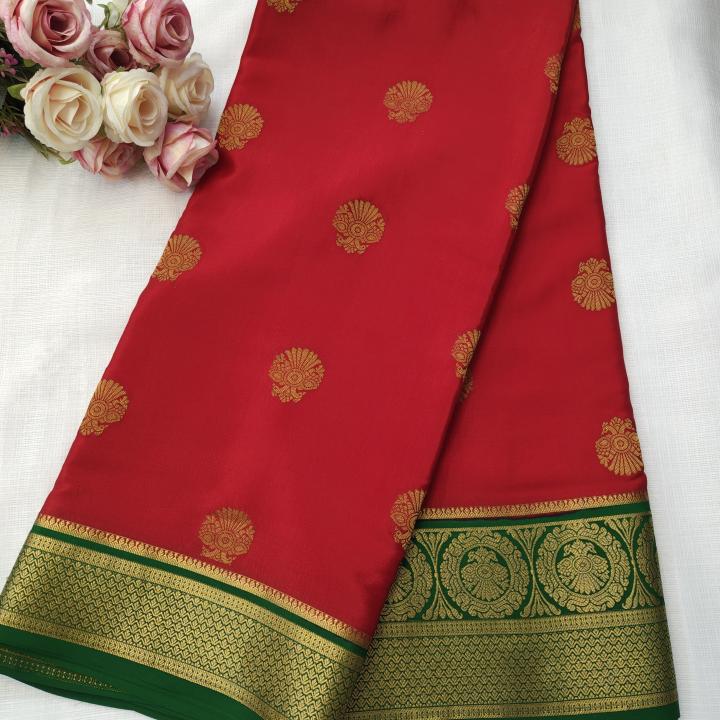 Red & Emerald Green Dual‑Tone Saree