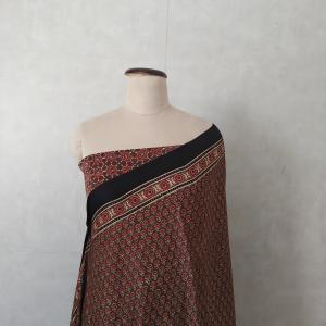 Pure Modal Silk Ajrakh Saree in Crimson & Black with Artisanal Block Prints & Geometric Border