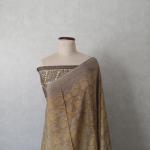 Pure Modal Silk Saree in Mustard Yellow & Taupe Grey with Floral Block Prints & Striped Pallu