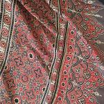 Pure Modal Silk Ajrakh Saree in Crimson & Black with Artisanal Block Prints & Geometric Border