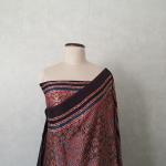 Pure Modal Silk Ajrakh Saree in Indigo, Rust Red & Black with Chevron Waves & Geometric Star Border