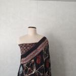 Pure Modal Silk Ajrakh Saree in Jet Black with Abstract Crackle Block Prints & Rich Geometric Pallu
