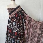 Pure Modal Silk Ajrakh Saree in Jet Black with Abstract Crackle Block Prints & Rich Geometric Pallu
