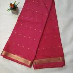 Semi Crepe Silk Saree in Rani Pink with Gold Zari Buttis & Classic Border