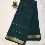 Semi Crepe Silk Saree in Rani Pink with Gold Zari Buttis & Classic Border