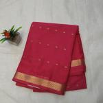 Semi Crepe Silk Saree in Rani Pink with Gold Zari Buttis & Classic Border