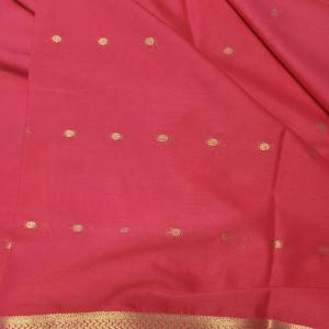 Semi Crepe Silk Saree in Rani Pink with Gold Zari Buttis & Classic Border