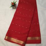 Semi Crepe Silk Saree in Rani Pink with Gold Zari Buttis & Classic Border