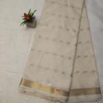 Semi Crepe Silk Saree in Rani Pink with Gold Zari Buttis & Classic Border