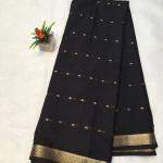 Semi Crepe Silk Saree in Rani Pink with Gold Zari Buttis & Classic Border