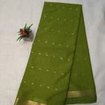 Semi Crepe Silk Saree in Rani Pink with Gold Zari Buttis & Classic Border