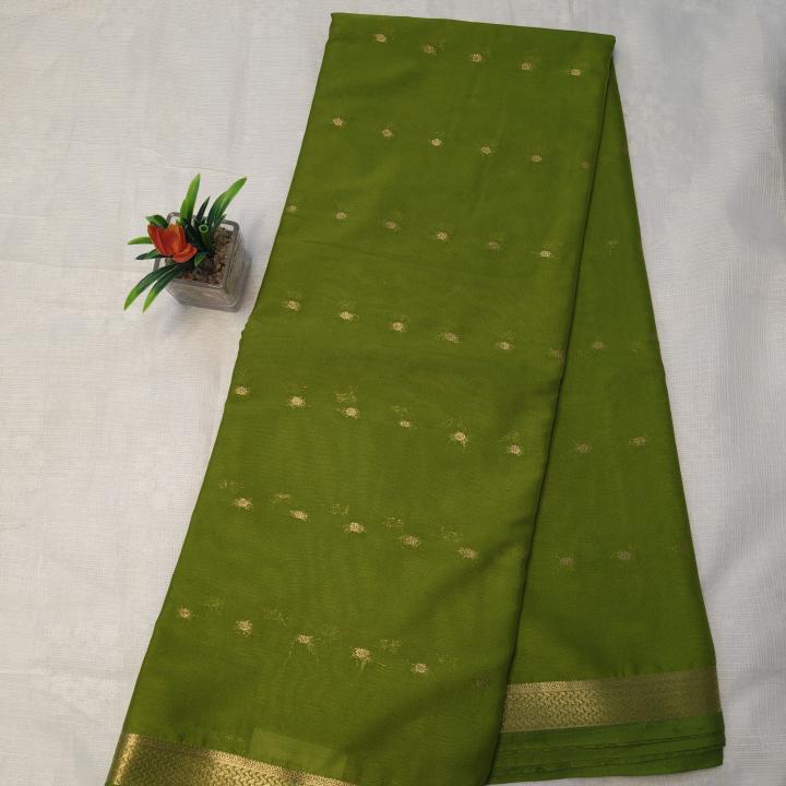 Semi Crepe Silk Saree in Rani Pink with Gold Zari Buttis & Classic Border