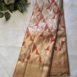 Semi Silk Saree with Geometric Prism Diamond Weave & Antique Gold Zari Border