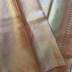 Semi Silk Saree with Geometric Prism Diamond Weave & Antique Gold Zari Border
