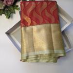Semi Silk Saree in Crimson Red with Feather Wave Zari Weave & Rich Gold Border