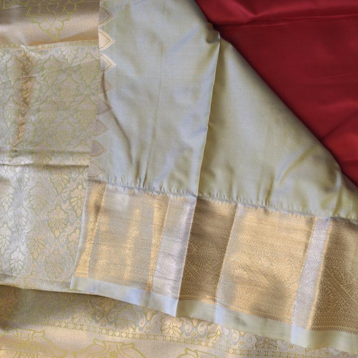 Semi Silk Saree in Crimson Red with Feather Wave Zari Weave & Rich Gold Border
