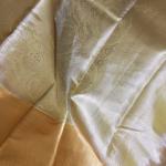 Semi Silk Saree in Silver-White Brocade with All-Over Floral Jaal & Contrast Mustard Gold Border
