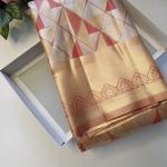 Semi Silk Saree with Geometric Prism Diamond Weave & Antique Gold Zari Border
