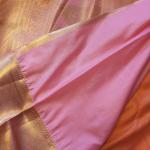 Semi Silk Saree in Tangerine Orange with All-Over Brocade Jaal & Contrast Baby Pink Zari Border