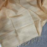 Soft Silk Saree in Cream Beige with Gold Zari Pinstripes & Triangular Motifs