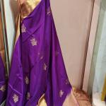 Soft Silk Saree in Royal Purple & Copper Rose Gold with Zari Motifs & Brocade Border