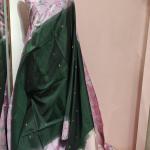 Soft Silk Saree in Forest Green & Pastel Lilac Pink with Floral Ikat Border & Zari Buttis