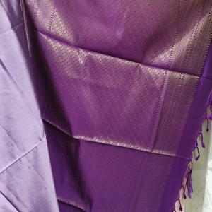 Soft Silk Saree in Lavender & Deep Purple with Gold Zari Buttis & Leaf Motifs